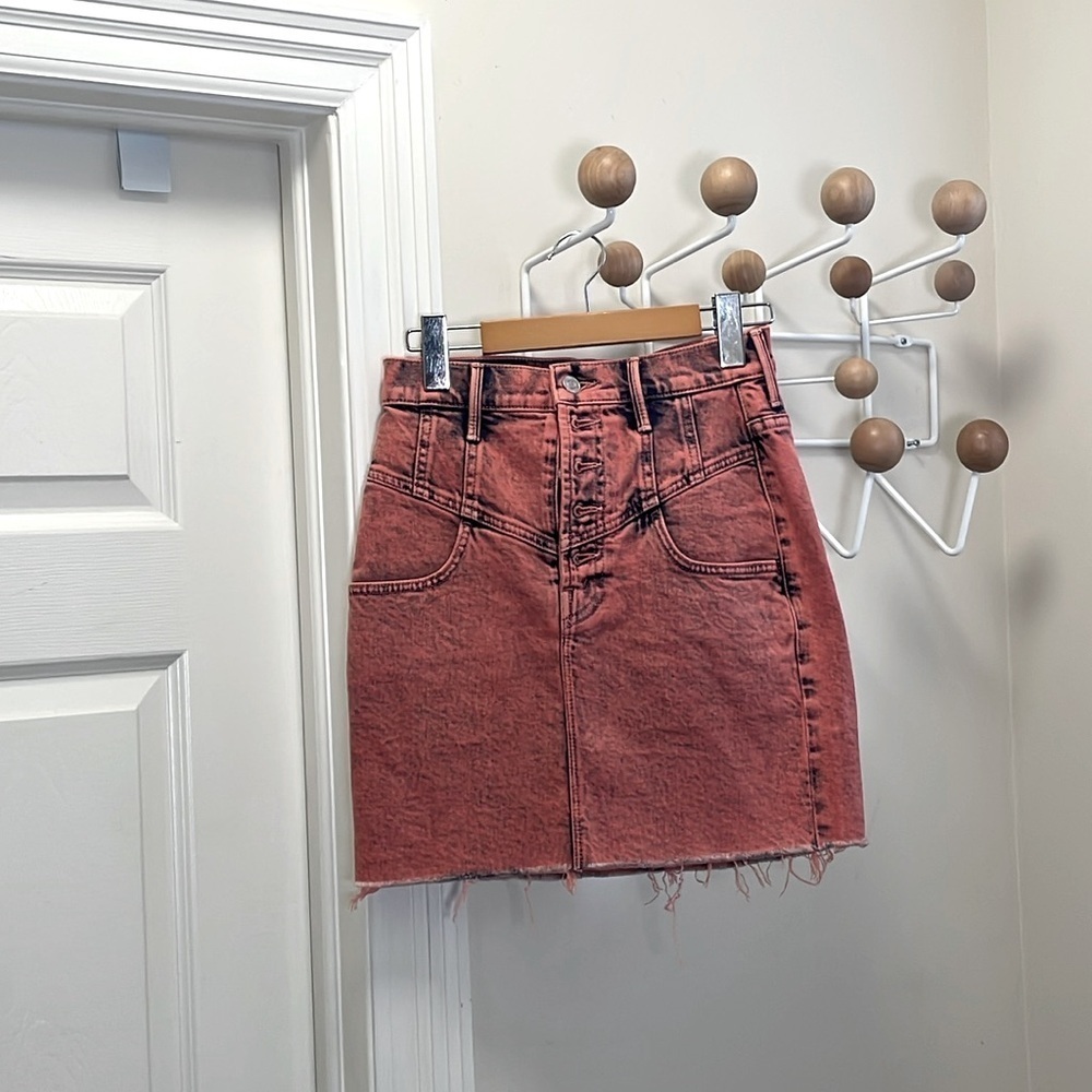 Mother - Superior Denim Skirt Button Down - Red / Pink - 24